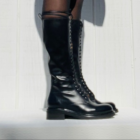 Frye Alice Black Lace Up Combat Boots 8 Tall NWT - Picture 3 of 16